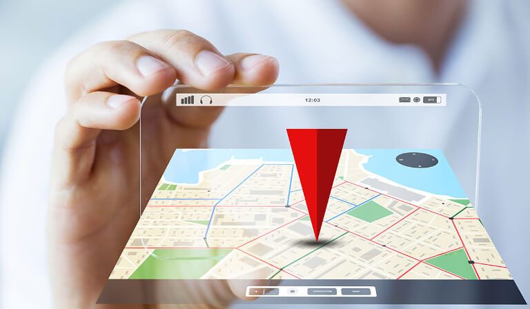 A smartphone showing a GPS map